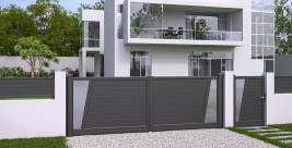 Portail battant aluminium moderne, avec portillon